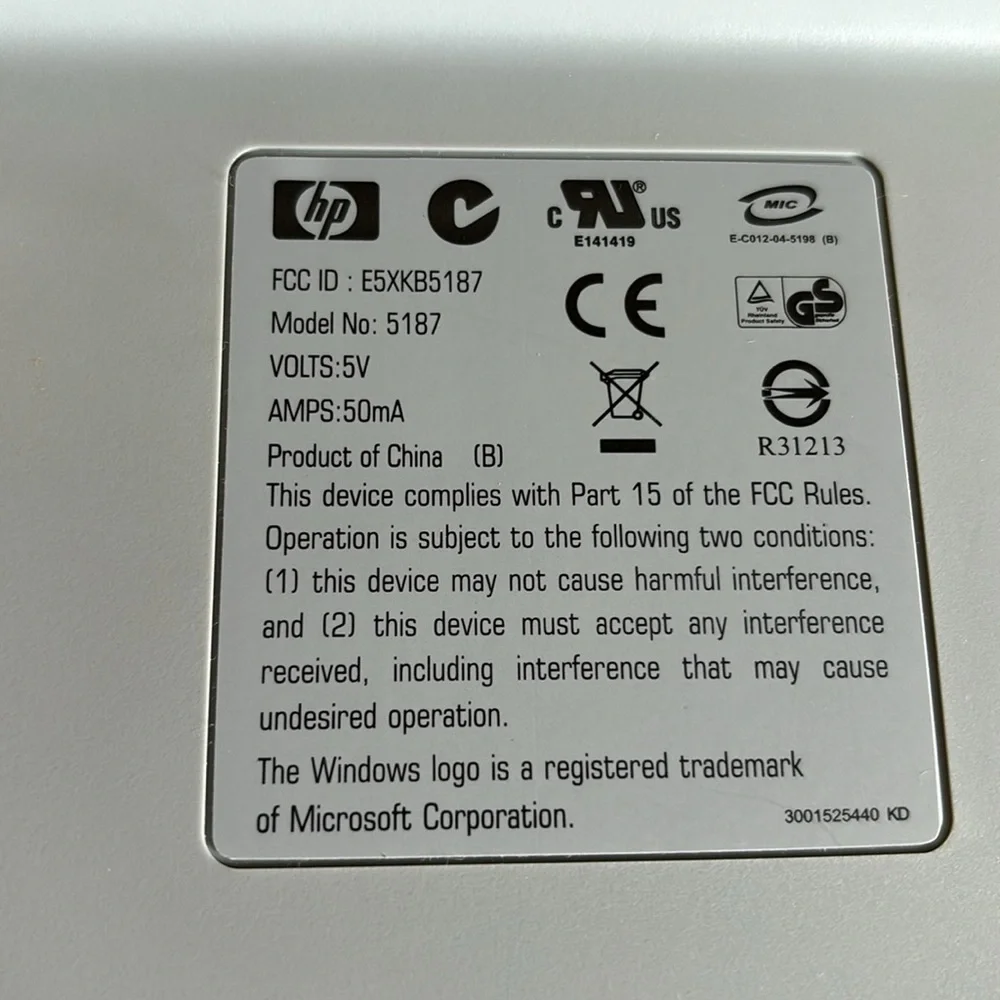 HP 5187 Silver Multimedia Keyboard W/ Media Player Controls